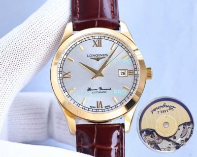 High Quality Replica Longines Silver Face Brown Leather Strap Watch